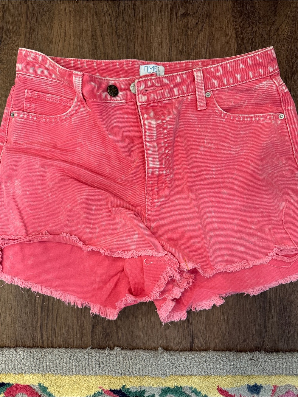 Viral Time and Tru Coral Pink Frayed Hem Denim Shorts